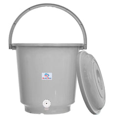 Heart Home Multipurposes Plastic Bucket With Lid & Tap System For Home Cleaning & Save Water, 18Ltr. (Grey) 52HH3901
