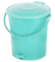 Kuber Industries Plastic Pedal Dustbin, Trashbin, Wastebin For Kitchen, Bathroom, Office Use With Handle, 10 Liter- Pack of 2 (Sky Blue & Yellow)-47KM0952