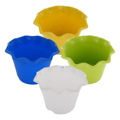 Heart Home Blossom Flower Pot|Durable Plastic Flower Pot|Gamla with Drain Holes for Home Décor|Balcony|Garden|8 Inch|Pack of 4 (Multicolor)