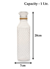 Heart Home Plastic Squere Shape Crystal Design Water Bottle for Home & Traveling, 1Ltr. Set of 3 (Transparent) 54HH4303.
