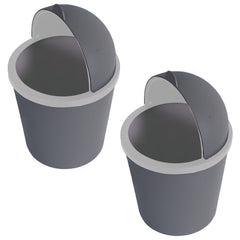 Kuber Industries Table Dustbin|Plastic Swinging Lid Waste Storage Garbage Bin|Desktop Trash Can For Study Table, Office|Pack of 2 (Gray)