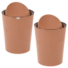 Heart Home Swinging Lid Dustbin|Plastic Garbage Waste Bin|Trash Can for Living Room|Kitchen|Office|6 Litre|Pack of 2 (Coffee)