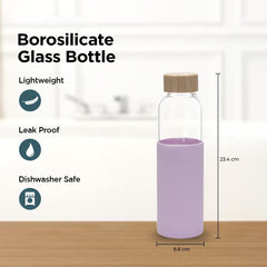 Kuber Industries Water Bottle|Glass Bottle|Sleeve Protection Bottle|Bamboo Lid Water Bottle|Travel Round Bottle|XB5501-PURP|550 ML|Set of 6|Purple