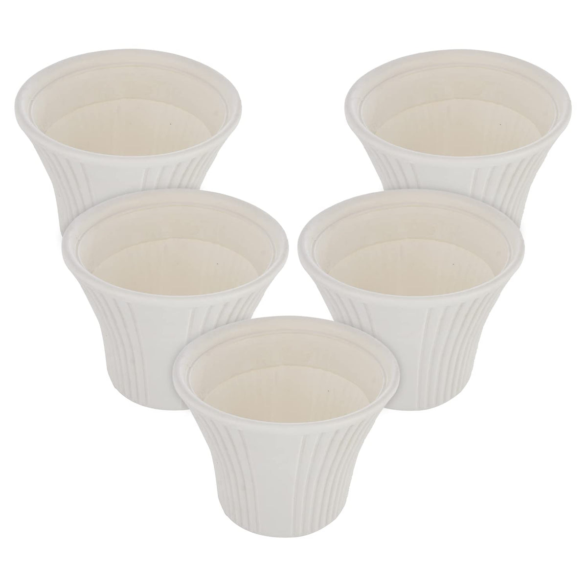 Kuber Industries Sunshine Flower Pot|Durable Plastic Flower Pots|Planters for Home Décor|Garden|Living Room|Balcony|8 Inch|Pack of 5 (White)