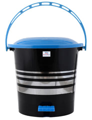 Heart Home Pedal Dustbin|Plastic Pedal Dustbin|Kitchen Waste Paper Bin|Dustbin For Bedroom|Blue Lid 10 Liter Dustbin|Pack of 2 (Black)