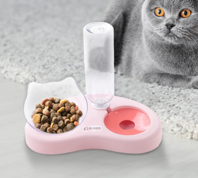 Kuber Industries Animal Feeding Plastic 2 in 1 Pet Bowls | Cat & Dog Bowl | Small/Medium Size Pet Feeding Bowl | Non-Toxic & 100% Safe for Pets (Pack of 1) | Pink