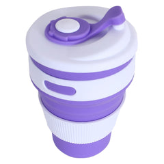 Kuber Industries Collapsible Coffee Cup|Silicone Portable Travel Coffee Mug|Camping Cup with Lid for Travel,Hiking Outdoors,350 ML,(Purple)
