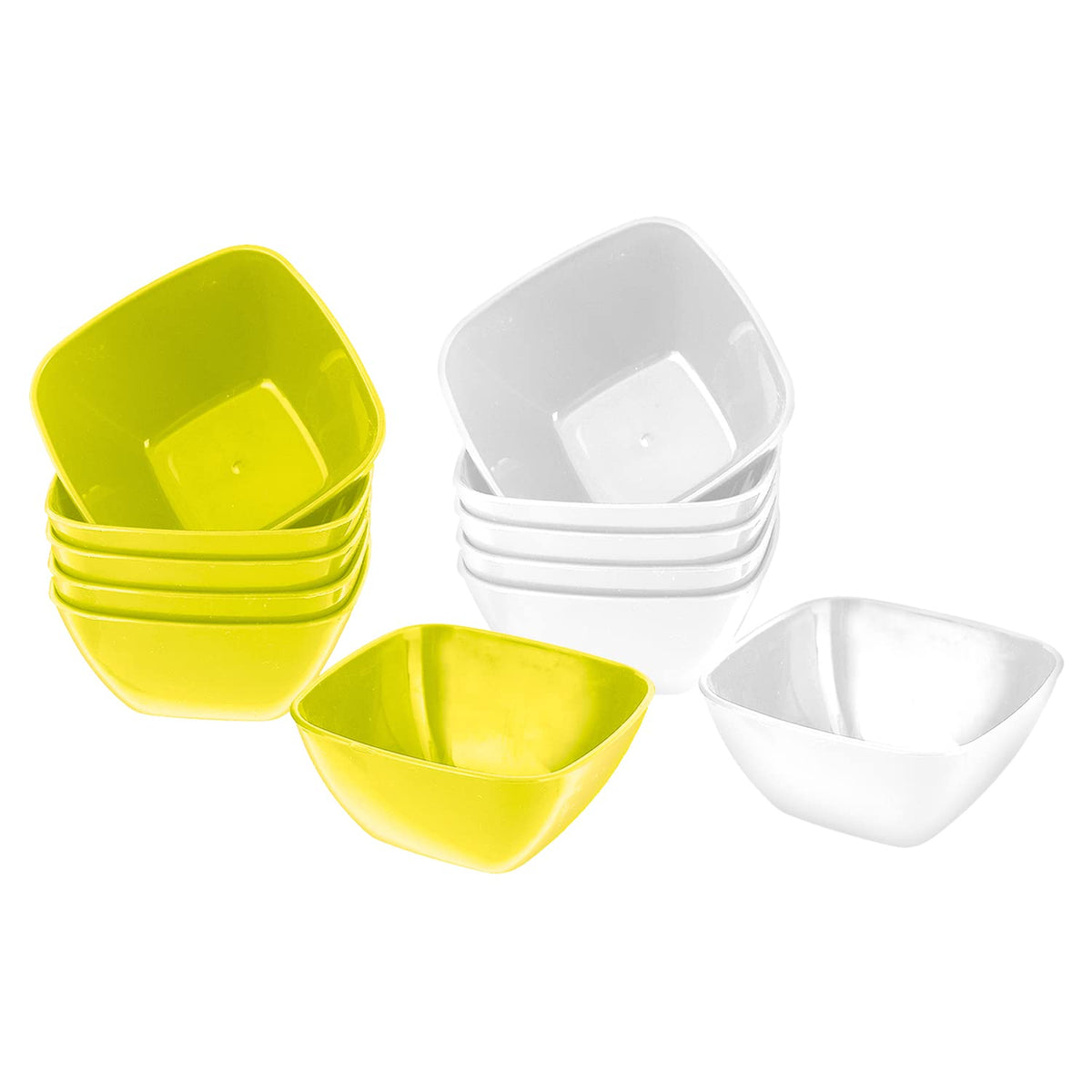 Kuber Industries Bowls|Plastic Serving Square Bowls|Katori for Kitchen|Microwave Safe Bowls for Rice|Soup|Pasta|250 ML|Pack of 12 (Multicolor)