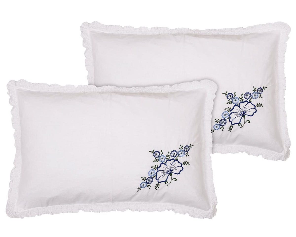 Kuber Industries Embroidery Pattern Breathable & Soft Cotton Pillow Cover for Sofa, Couch, Bed, Set of 2 (White) 54KM4113