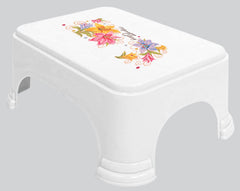 Kuber Industries Printed 4 Pieces Plastic Bucket, Dustbin, Mug & Stool Set (White) (HS39KUBMART023508)