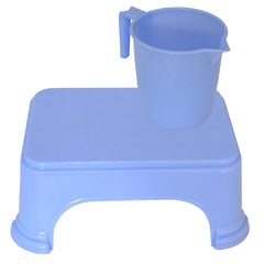 Kuber Industries 2 Pieces Plastic Bathroom Stool & Mug Set (Blue)