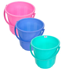 Heart Home Bucket|Plastic Bucket for Bathroom|Bucket for Bathing|Unbreakable Bucket with Handle|16 Liter|Pack of 3 (Multicolor)