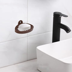 Kuber Industries Soap Holder|Sink Soap Holder|Plastic Wall Mounted Soap Holder|Oval Shape Self Draining Soap Dish for Bathroom (Coffee)