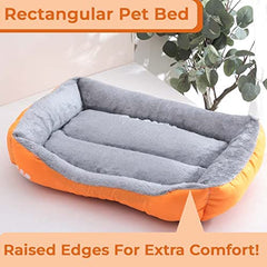 Kuber Industries Dog & Cat Bed|Super Soft Plush Top Pet Bed|Oxford Cloth Polyester Filling|Machine Washable Dog Bed|Rectangular Cat Bed with Rise-Edge Pillow|QY036OR-M|Orange