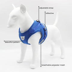Homestic Reflective Dog Harness with Adjustable Leash|Breathable Polyester Mesh Fabric |Large Size|HT-844|Comfortable No-Pull Grip|Quick Release Buckles|Easy On - Easy Off Harness|Blue