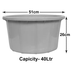 Heart Home Plastic Unbreakable Multipurpose Bath Tub/Washing Tub for Bathing 40 LTR.(Grey) 54HH3904.