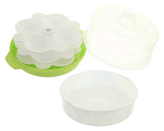 Heart Home Plastic Microwave Idli/Dhokla/Rice/Vegetable Maker, Steamer With 3 Idli Moulds and 1 Dhokla Pan (Green) -50HH01189