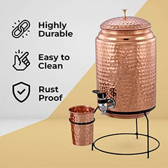 Kuber Copper Water Bottle & Water Dispenser Combo Set|with Added Health Benefits of Copper|Ergonomic Design & Easy to Clean|Pack of 2|5 Liters & 750 ML|Copper