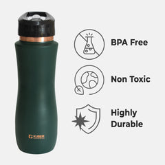 Kuber Industries Copper Water Bottle with Sipper, BPA Free & Non-Toxic, Leakproof, Durable & Lightweight, Added Health Benefits of Copper, Ergonomic Design & Easy to Clean (Green, 750 ML, Pack of 1)