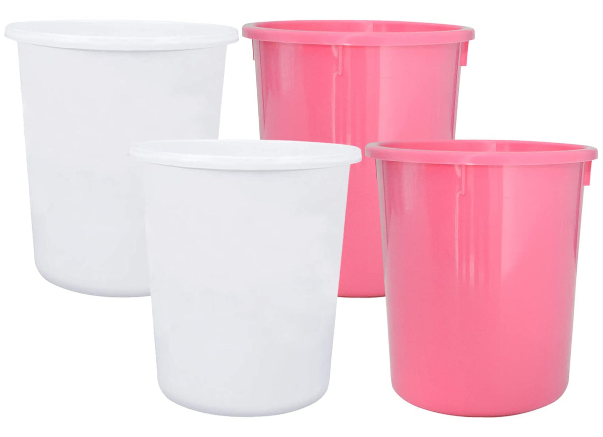 Heart Home Plastic Open Dustbin, Trash Bin, Garbage Bin, Waste Bin, 5Ltr.- Pack of 4 (Pink & White)-47HH01076