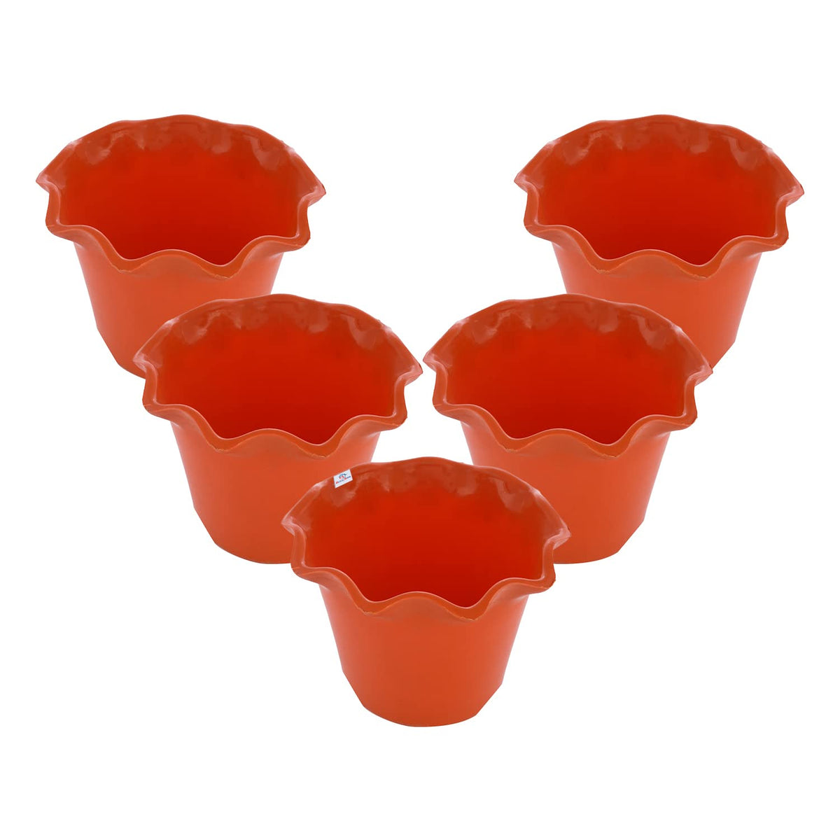 Heart Home Blossom Flower Pot|Durable Plastic Flower Pot|Gamla with Drain Holes for Home Décor|Balcony|Garden|8 Inch|Pack of 5 (Orange)