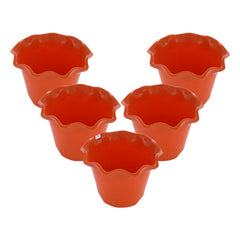 Heart Home Blossom Flower Pot|Durable Plastic Flower Pot|Gamla with Drain Holes for Home Décor|Balcony|Garden|8 Inch|Pack of 5 (Orange)