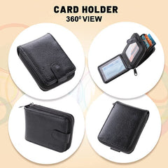 Kuber Industries Wallet for Women/Men | Card Holder for Men & Women | Leather Wallet for ID, Visiting Card, Business Card, ATM Card Holder | Slim Wallet | Zipper Closure, Black