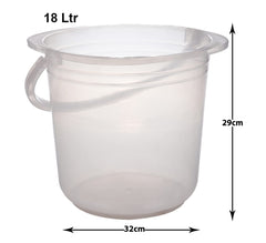 Heart Home Bucket|Plastic Bucket for Bathroom|Bucket for Bathing|Unbreakable Bucket with Handle|18 Liter|Pack of 2 (Transparent)