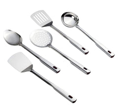 Heart Home Stainless Steel Kitchen Utensil, Cookware Set, Kitchen Tool- Set of 5 (Skimmer & Spatula & Solid Turner & Slotted Turner & Ladle) (Silver)