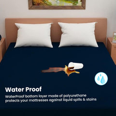 Kuber Industries 6.5 X 6 FT. Double Bed Mattress Cover/Protector I 100% Terry Cotton I Waterproof, Breathable I Hypoallergenic King Size Bed Cover I Ultra Soft, Elastic Strap,  Anti-Slip Fitted Design I 78" X 72" (Dark Blue)