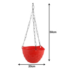 Kuber Industries Diamond Flower Pot|Durable Plastic Hanging Basket Flower Planter with Chain for Home|Garden|Balcony|Pack of 3 (Red)