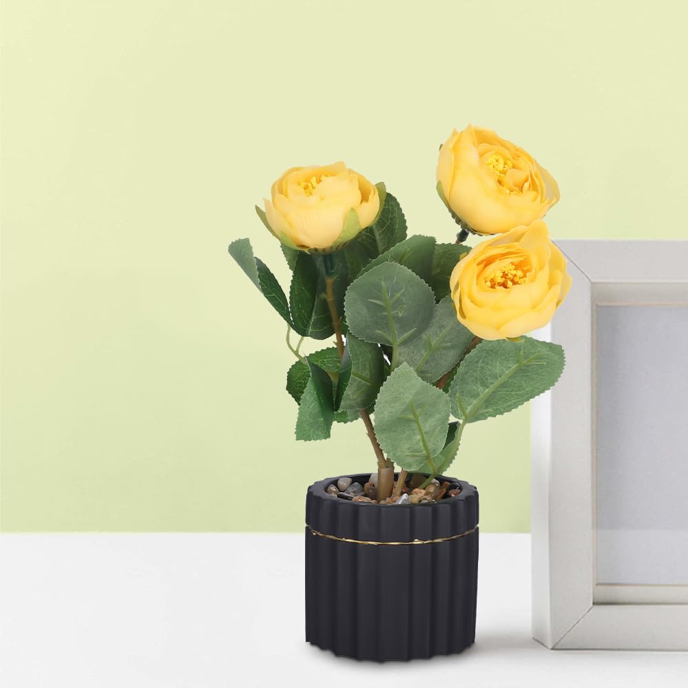 Kuber Industries Artificial Plants for Home Décor|Natural Looking Indoor Fake Plants with Pot|Artificial Flowers for Decoration (Yellow)