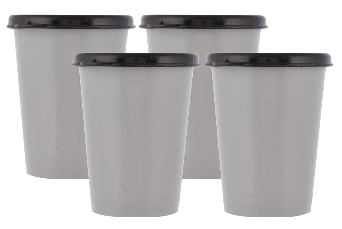 Heart Home Food Grade, Leakproof Plastic Everyday Glass,Tumbler with Lid, 300ml- Set of 4 (Grey)-HS43HEARTH25668