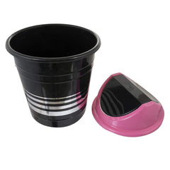 Kuber Industries Plastic Dustbin, Trashbin, Wastebin For Kitchen, Bathroom, Office Use With Swing Lid, 10 Liter- Pack of 2 (Black & Pink)-47KM0894
