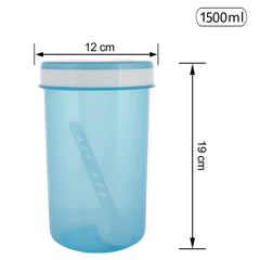 Kuber Industries Containers Set for Kitchen|BPA-Free Plastic 1500 ML Storage Containers Set with Spoon for Kitchen Set of 3 (Sky Blue)