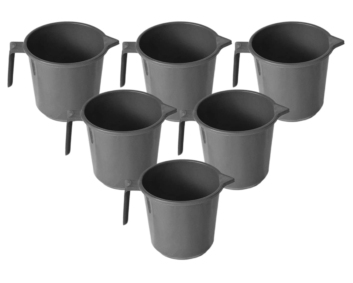 Kuber Industries Plastic Lightweight, Unbreakable Bathroom Mug 1.5 Litre (Grey, Pack of 6)