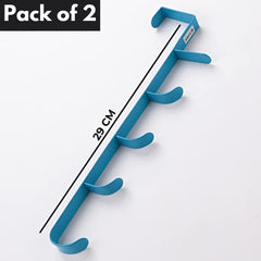 Kuber Industries 5-Level Cloth Hanger | Multipurpose Cloth & Towel Holder| Iron Spray Material | Easy Installation | Interchangeable Over The Door Towel Holder | Pack of 2 | Blue