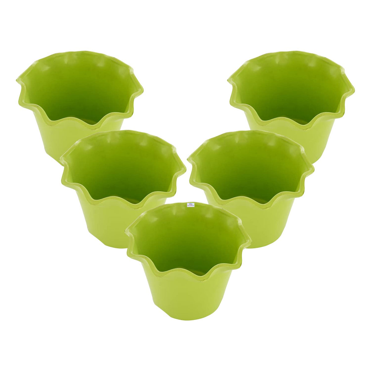 Heart Home Blossom Flower Pot|Durable Plastic Flower Pot|Gamla with Drain Holes for Home Décor|Balcony|Garden|8 Inch|Pack of 5 (Green)