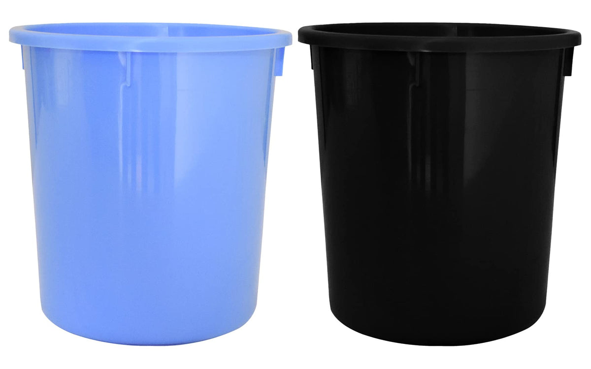 Kuber Industries Plastic Open Dustbin, Trash Bin, Garbage Bin, Waste Bin, 5Ltr.- Pack of 2 (Black & Blue)-47KM01062