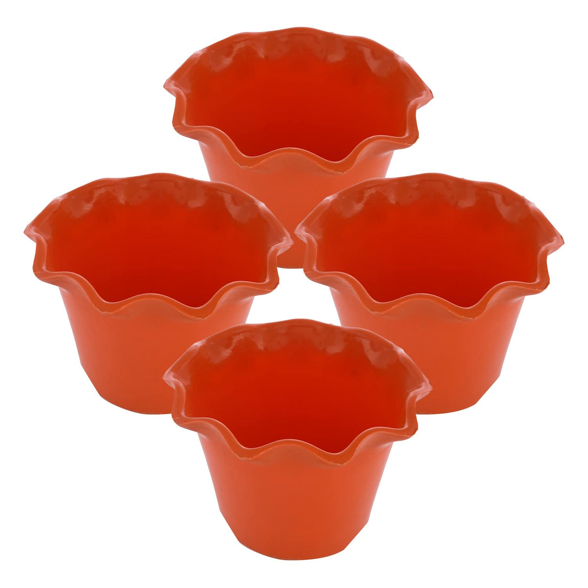 Kuber Industries Blossom Flower Pot|Durable Plastic Flower Pots|Planters for Home Décor|Garden|Living Room|Balcony|Pack of 4 (Orange)