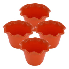 Kuber Industries Blossom Flower Pot|Durable Plastic Flower Pots|Planters for Home Décor|Garden|Living Room|Balcony|Pack of 4 (Orange)