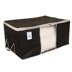 Kuber Industries Rectangular Plain Non-Woven Underbed Storage Bag/Organiser|Storage Bag for Clothes Large|Pack of 3 (Black)