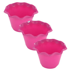 Heart Home Blossom Flower Pot|Durable Plastic Flower Pots|Planters for Home Décor|Garden|Living Room|Balcony|Pack of 3 (Pink)