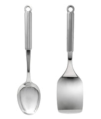 Heart Home Multiuses Serving & Cooking Stainless Steel Kitchen Tool & Utensil, Set of 2 (Slotted Turner & Spatula) (Silver)