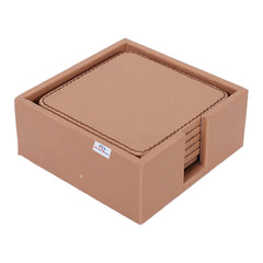 Heart Home Tea Coaster|Soft Leather Heat Insulation Tabletop Coasters|Decorative Holder for Tea, Coffee & Office Desk with Stand Set of 6 (Light Brown)