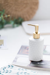 Urbane Home Bathroom Accessories Set | Ceramic Bathroom Tooth Brush Holder | Bathroom Soap Holder Dish | Kitchen Soap Dispenser 330 ML | Water Cup 330 ML | ZX016WT-4T | Set of 4 | White