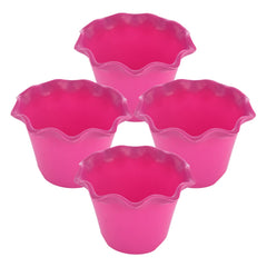 Kuber Industries Blossom Flower Pot|Durable Plastic Flower Pots|Planters for Home Décor|Garden|Living Room|Balcony|Pack of 4 (Pink)