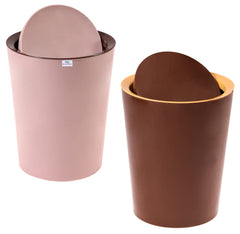 Heart Home Swinging Lid Dustbin|Plastic Garbage Waste Bin|Trash Can for Living Room|Kitchen|Office|6 Litre|Pack of 2 (Brown & Peach)