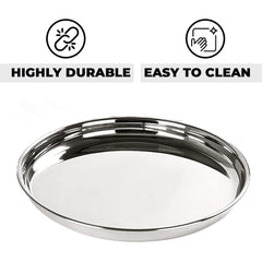 Kuber Industries Stainless Steel Dinner Plates Set of 6 | 29 cm Dia I Heavy Gauge & Deep Base | Mirror Finish | Multi Purpose Steel Thali Set of 6