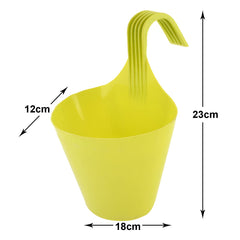 Kuber Industries Hanging Flower Pot|Single Hook Plant Container|Durable Plastic Glossy Finish Pots for Home|Balcony|Garden|9 Inch|Pack of 4 (Green)